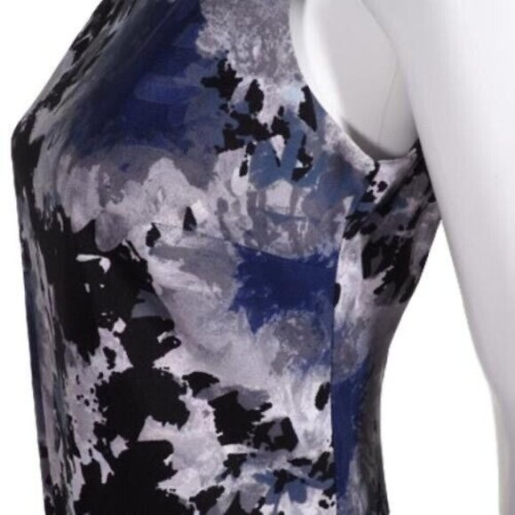 AB Studio Dress Womens Size 4 Abstract Floral Print Blue Black White Sleeveless - Picture 4 of 10